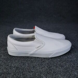 Vans Classic Shoes Mens Size 9.5 White Leather Sneakers Slip On Skate 751505